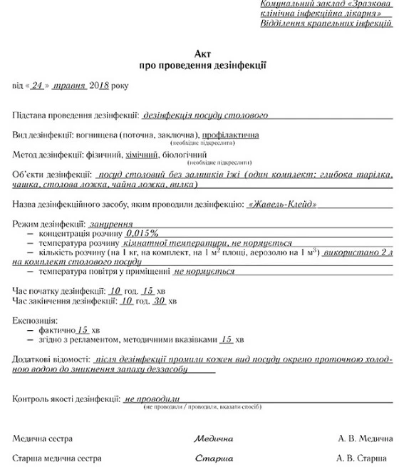Акт про проведення дезінфекції Акт про проведення дезінфекції