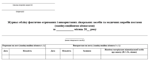 Журнал обліку лікарських засобів: зразок Журнал обліку лікарських засобів: зразок