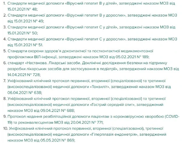 Які стандарти і протоколи затвердило МОЗ у 2021 році